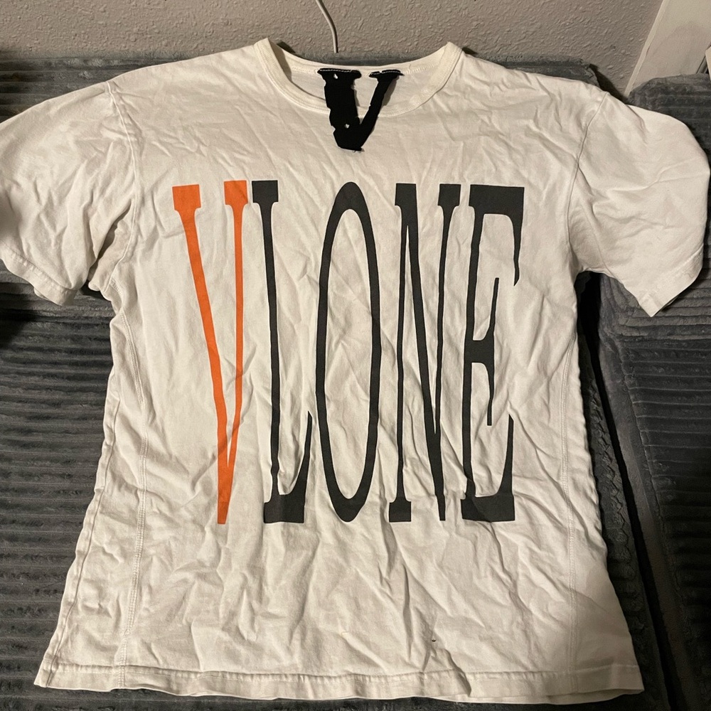 VLONE White Tee with Orange and Black Lettering